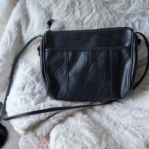 Vintage Navy Leather Look Shoulder Bag